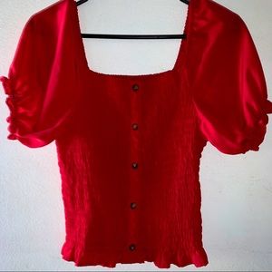 No boundaries red touched puffed sleeve top